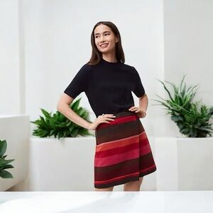 LOFT WOOL BLEND WRAP MINI SKIRT HIGH WAIST STRIPED BROWN PINK SIZE 6